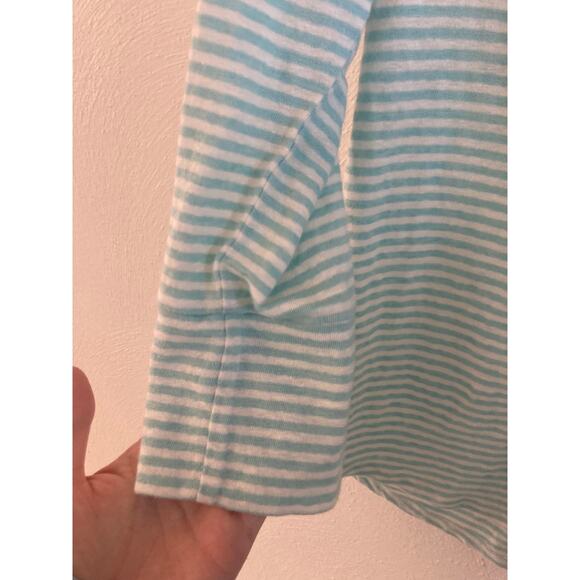 J. McLaughlin Brynn Stripe Linen Long Sleeve Jersey Top Button Shirt Aqua Mint S - Picture 8 of 10